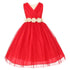 Little Girls Red Ivory Chiffon Floral Sash Tulle Flower Girl Dress 2-6 - SophiasStyle.com